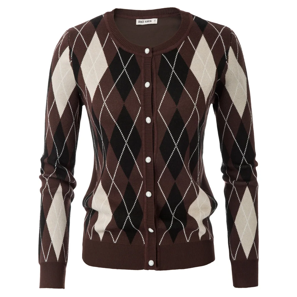 Grace Karin женский свитер весна осень топы одежда Алмазный Узор кардиган трикотаж