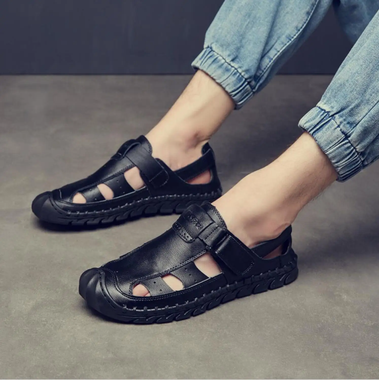 

Genuine Leather Sandals Male 2021 Summer New Handmade Breathable Casual Shoes Men's Outdoor Fashion Sandalias Footwear Oxford