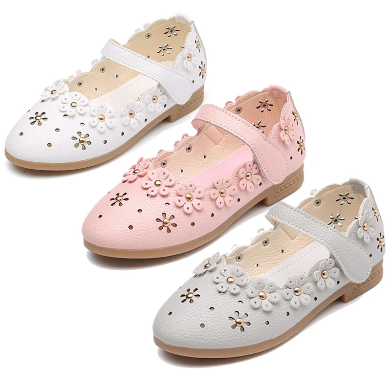 Flower Children Baby Little Girls White Leather Shoes For Girls Wedding Party Dress Shoes New 1 2 3 4 5 6 7 8 9 12 14 Years Old