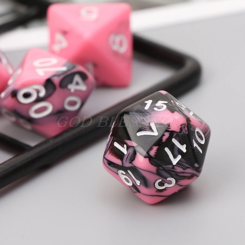 7 шт./компл. розовые черные полигедральные игральные кости для TRPG подземей и