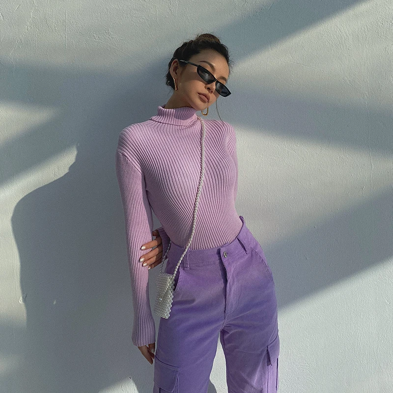 

2021 Autumn New Ins Sexy High Waist Sweater High Neck Multicolor Fall Sweaters for Women Office Lady Turtleneck Striped Sweater