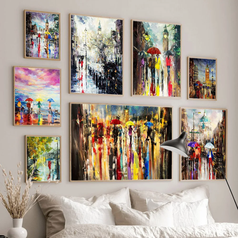 

Nordic Abstract landscape oil painting city street view graffiti art poster canvas painting living room home decoration mural
