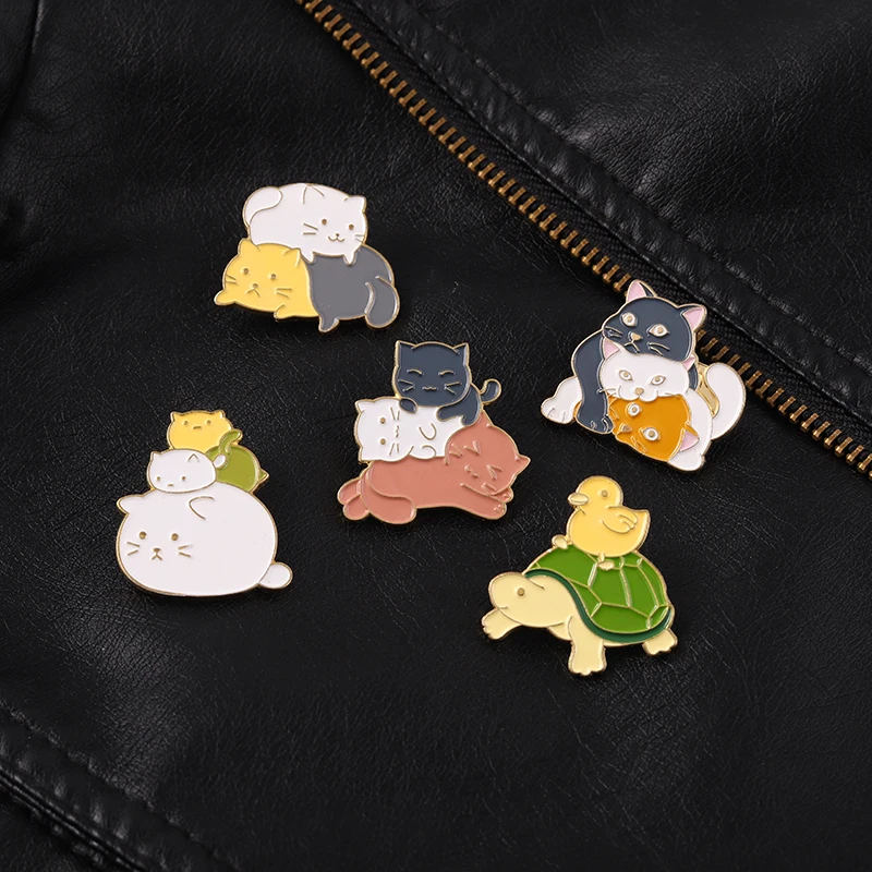 Забавная эмалированная брошь в виде черепахи модная металлическая птицы кота