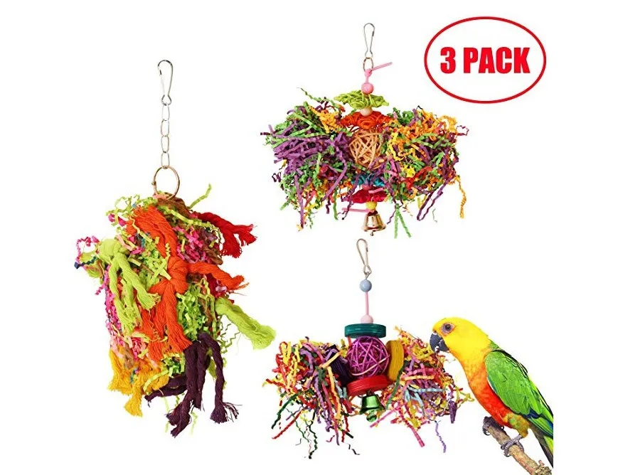 

LHXMAS PET TOYS Parrot bite toy Toy bird Brushed color building blocks nibbling string Cotton string swing 3Set