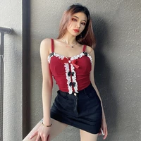 lace splicing sweet womens tanks bow spring 2021 new french retro party bar sexy camisole women winter fashion night club tops
