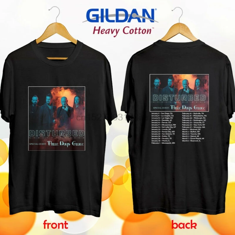 Disturbed + Three Days Grace Evolution tour 2019 black tee shirt S-2XL |