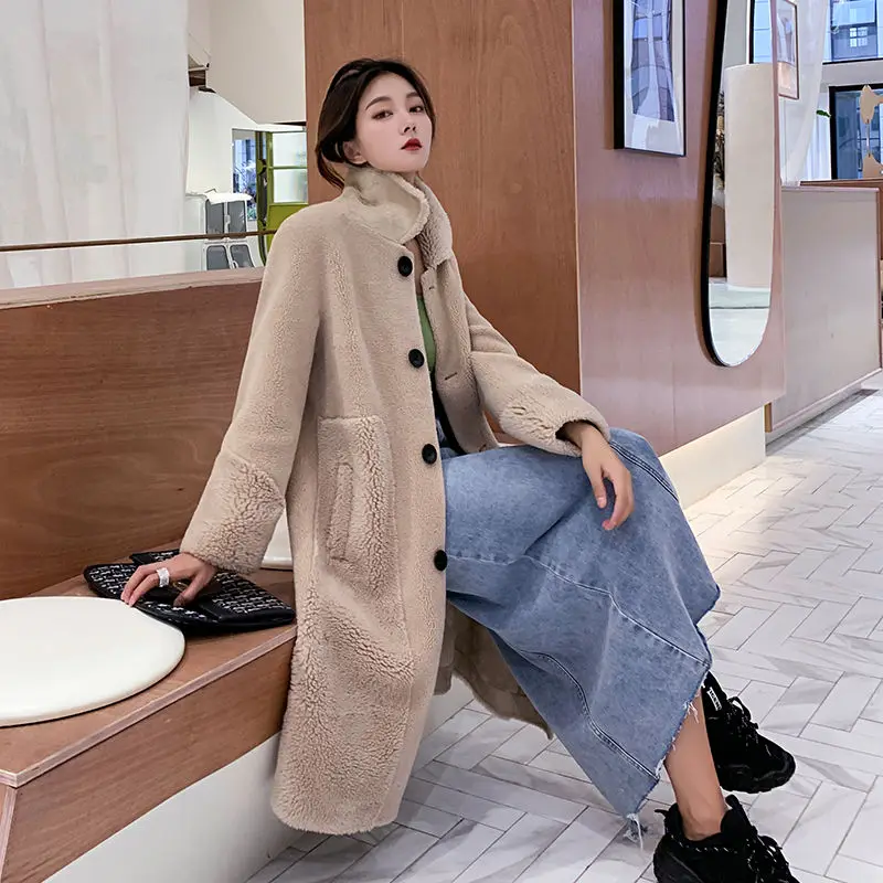 Женское длинное пальто из овечьей шерсти теплое натуральной тонкая верхняя