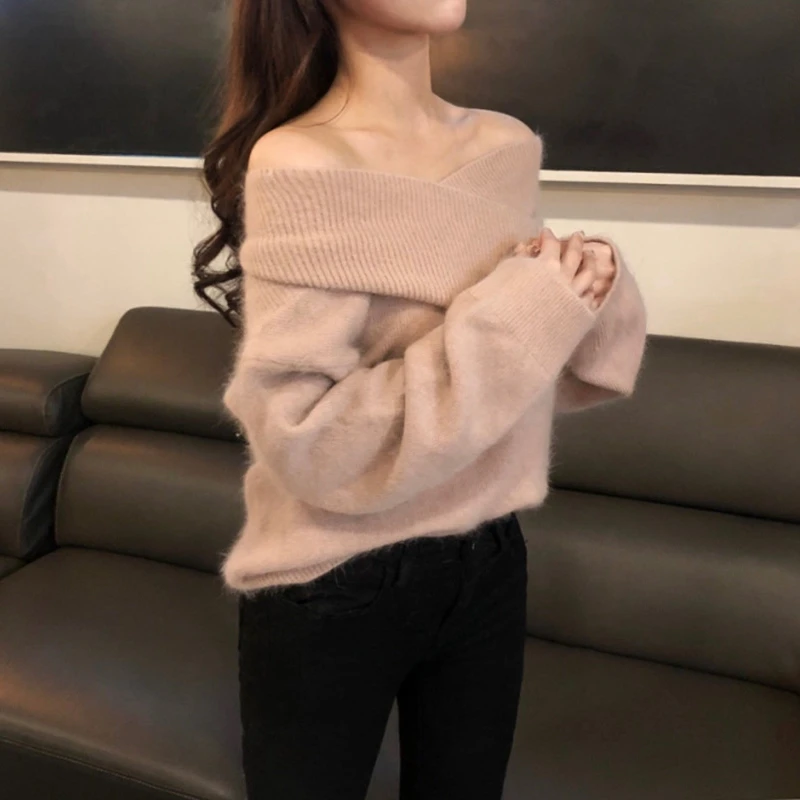 RealShe женский свитер с длинным рукавом 2020 вырезом лодочкой однотонный кашемировый
