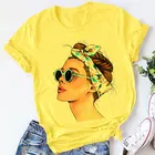 Летняя модная обувь, элегантные женские принт желтого цвета размера плюс футболка женская Повседневная футболка с Харадзюку уличная одежда с коротким рукавом и О-образным вырезом топы, футболки