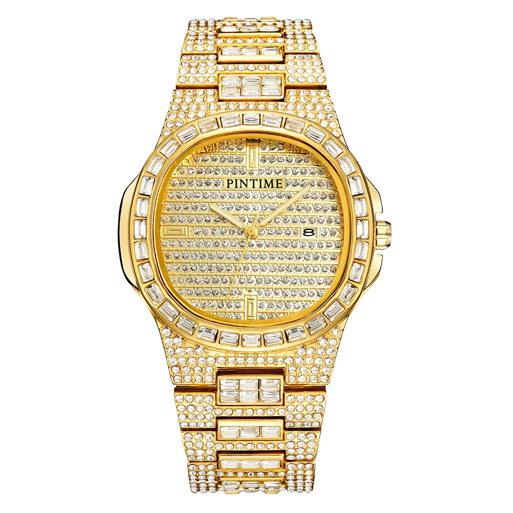 Часы наручные мужские кварцевые со стразами брендовые Роскошные в стиле хип хоп