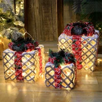 three piece christmas decoration gift box christmas tree ornaments luminous iron art home outdoor christmas decor with 100leds