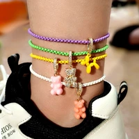 korea cute resin bear balloon dog cz charm anklets for women rainbow enamel metal anklet 2021 sweet girls birthday foot jewelry