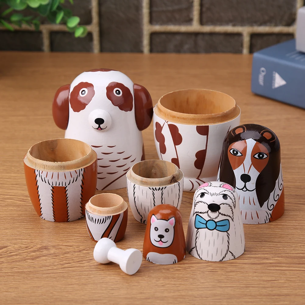 

5pcs/Set Dog Russian Nesting Dolls Wooden Russian Matryoshka Doll Creative Crafts for Kids Birthday Christmas Gift