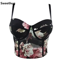 mayata spring and summer new fashion sexy flower print vest chest padded thin sleeveless bustier corset crop tops 2021