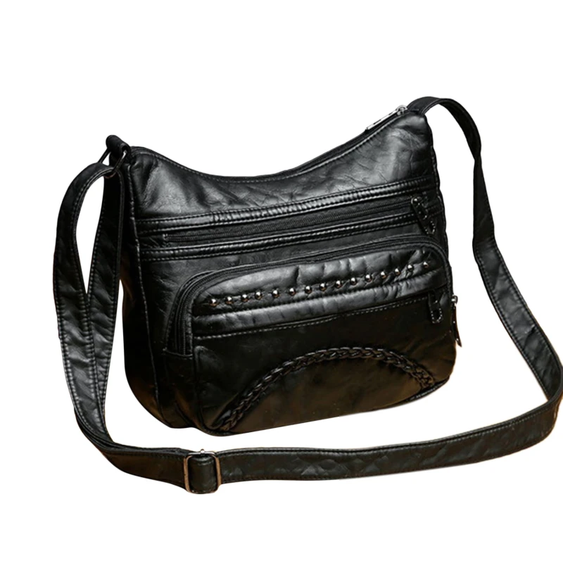 

Модная женская сумка через плечо, Черная мягкая потертая женская сумка-мессенджер для девочек 2022