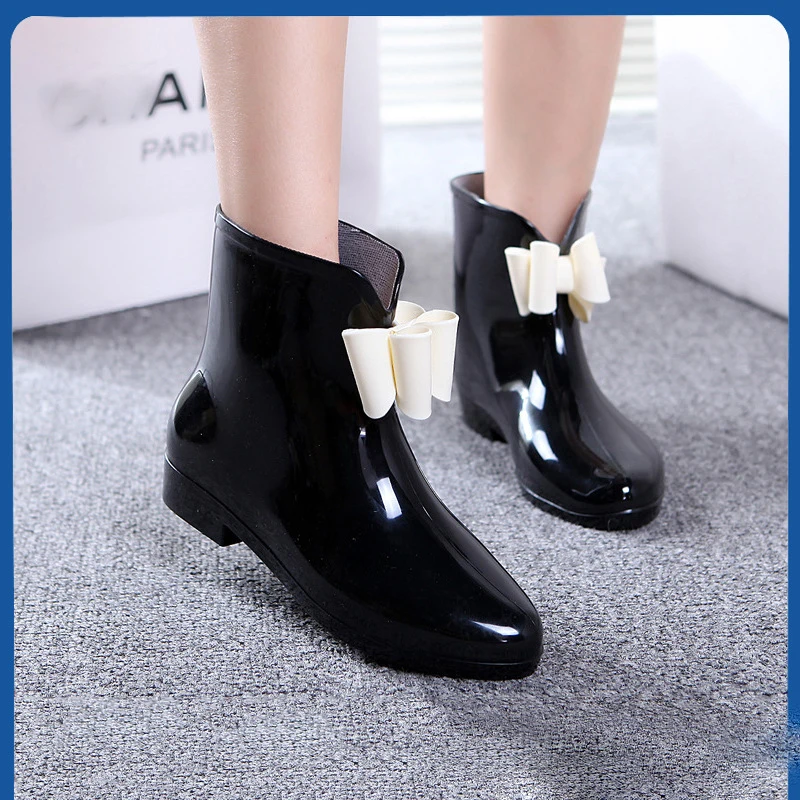Женские весенние ботильоны галстук бабочка с цветком непромокаемые сапоги