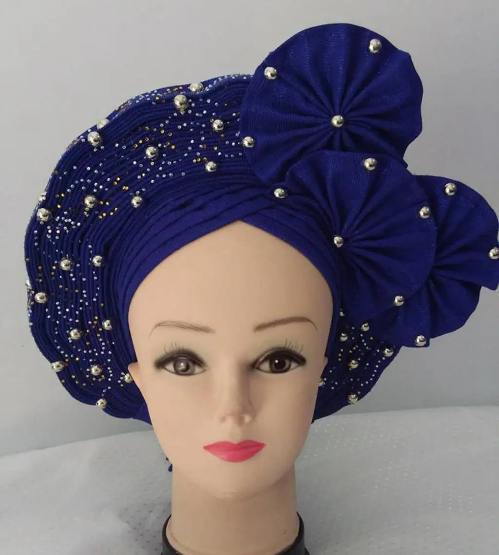 2021 дизайнов Африканский нигерийский головной убор Aso Oke Gele с высокой яркостью