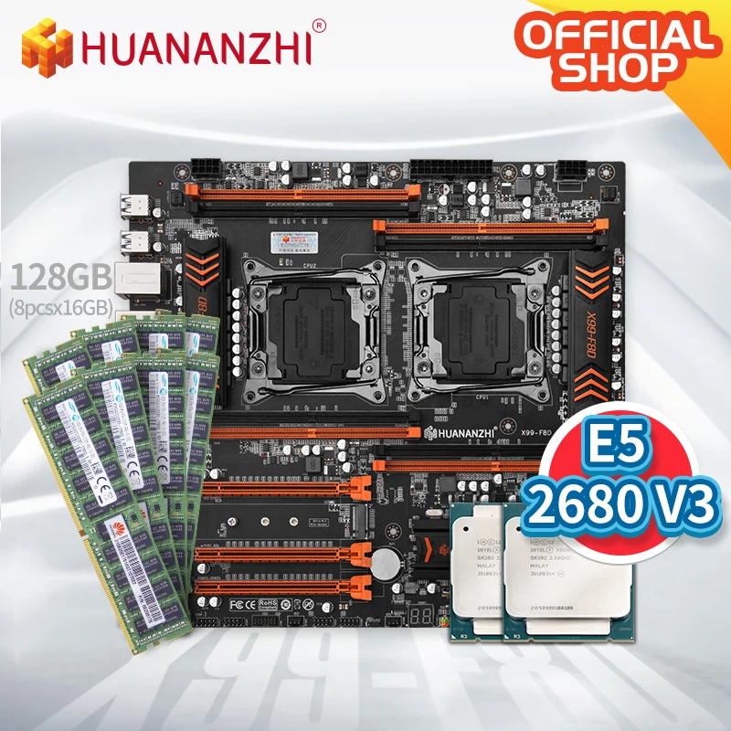 Dupla com Intel 2 com 8*16gb Huananzhi Placa-mãe Intel Xeon e5 2680 v3 * Ddr4 Recc Memória Combo Kit Nvme Usb 3.0 X99 F8d