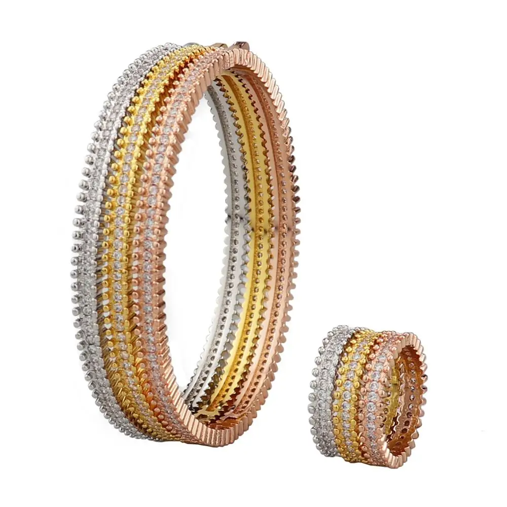

Classic zircon copper plating three color hot bracelet with ring B0350