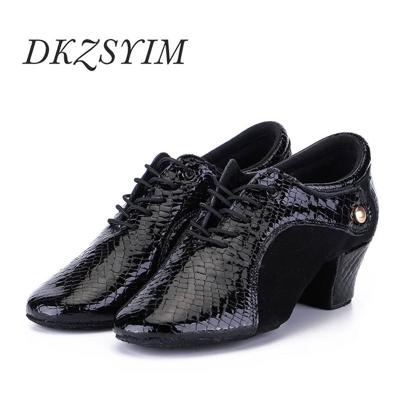 

DKZSYIM Men Latin Dance Shoes Genuine Leather Black High Quality Ballroom Tango/Modern Dance Shoes Lace-Up For Boys Dance Shoes