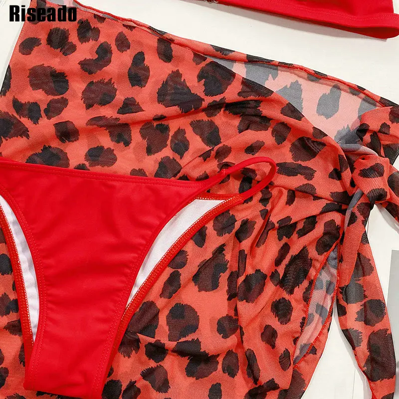 

Riseado Red Bikinis Push Up Swimwear Women Sexy Women's Swimsuits V-neck Bathing Suit Mesh Beach Dress Knotted Biquini Summer