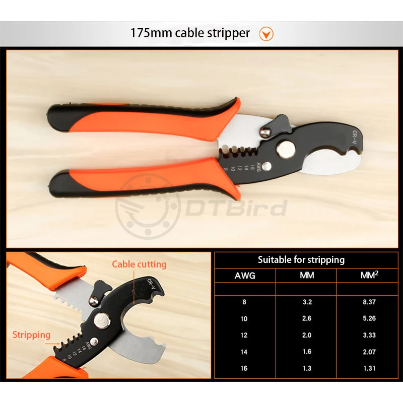 175mm cable stripper Высокое качество кабель провода резак для зачистки щипцы автоматический многофункциональный TAB терминальные обжимные плоскогубцы инструменты - Цвет: 175mm cable stripper