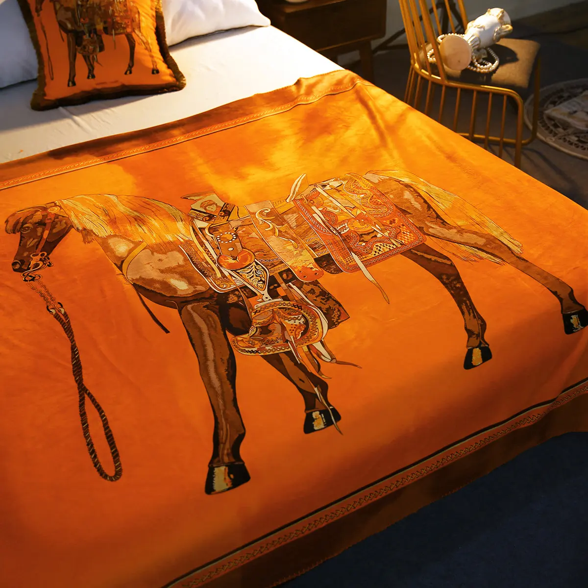 

European luxury orange Damascus sofa cloud blanket flannel blanket single double blanket spring autumn winter nap blanket