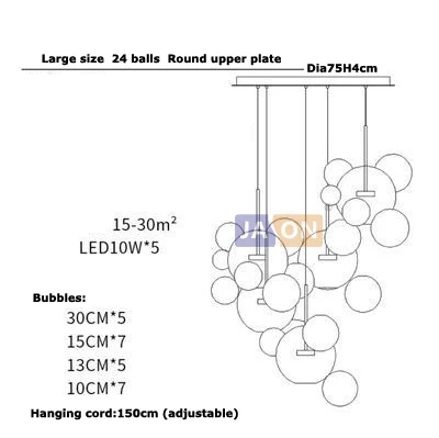 L size 5light 24ball Светодиодный Nordic железа Стекло белый пузырь дизайнерский светодиодный светильник. Подвесной светильник для фойе - Цвет корпуса: L size 5light 24ball