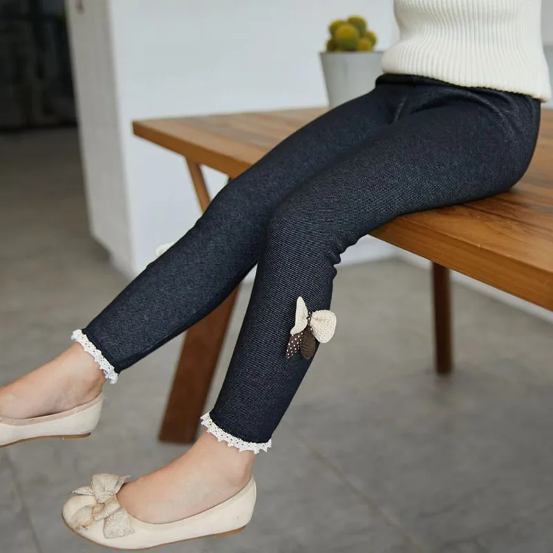 Children Leggings 2020 Thick Warm Winter Spring Jean Pants Bow Girls Kids Trousers | Мать и ребенок