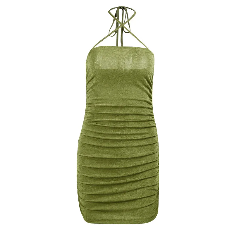 

Fashion Ruched Bodycon Party Dresses For Women Sling Sleeveless Orange Green Mini Dress Clubwear Slim Skinny Dresess Mujer