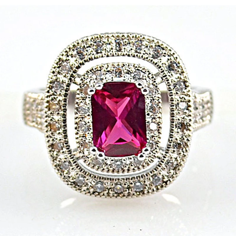 

Charm Female Jewelry Ring Red CZ Crystal Silver Color Hollow-out Rings For Women Wedding Anniversary Jewelry Gifts Accessories