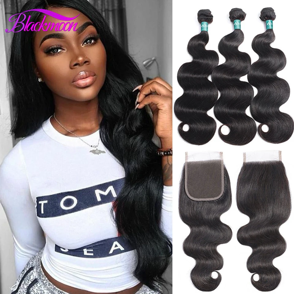 

Indian Hair Weave 3 Bundles with Closure Double Drawn Weft Body Wave 100% Human Hair Bundles with Closure Remy Human Hair