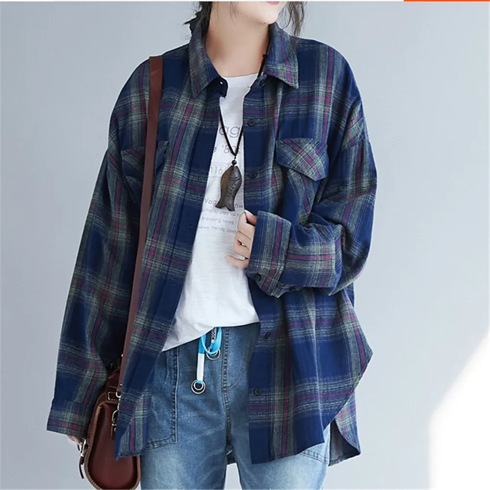 Блузка женская в шотландскую клетку Свободный кардиган полноцветная тонкая