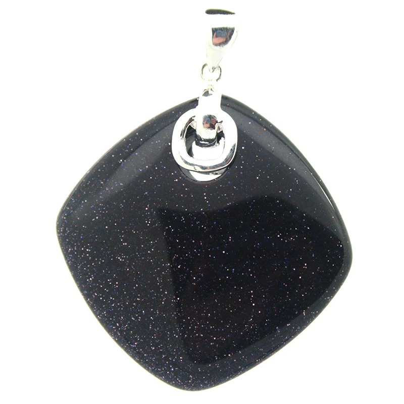 

925 Sterling Silver Jewelry Natural Black sandjade Rhombus Pendant 35x35MM