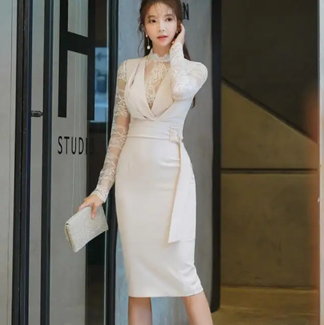 2019 весенние женские Белый Офис миди облегаемая пикантная для вечеринок платье