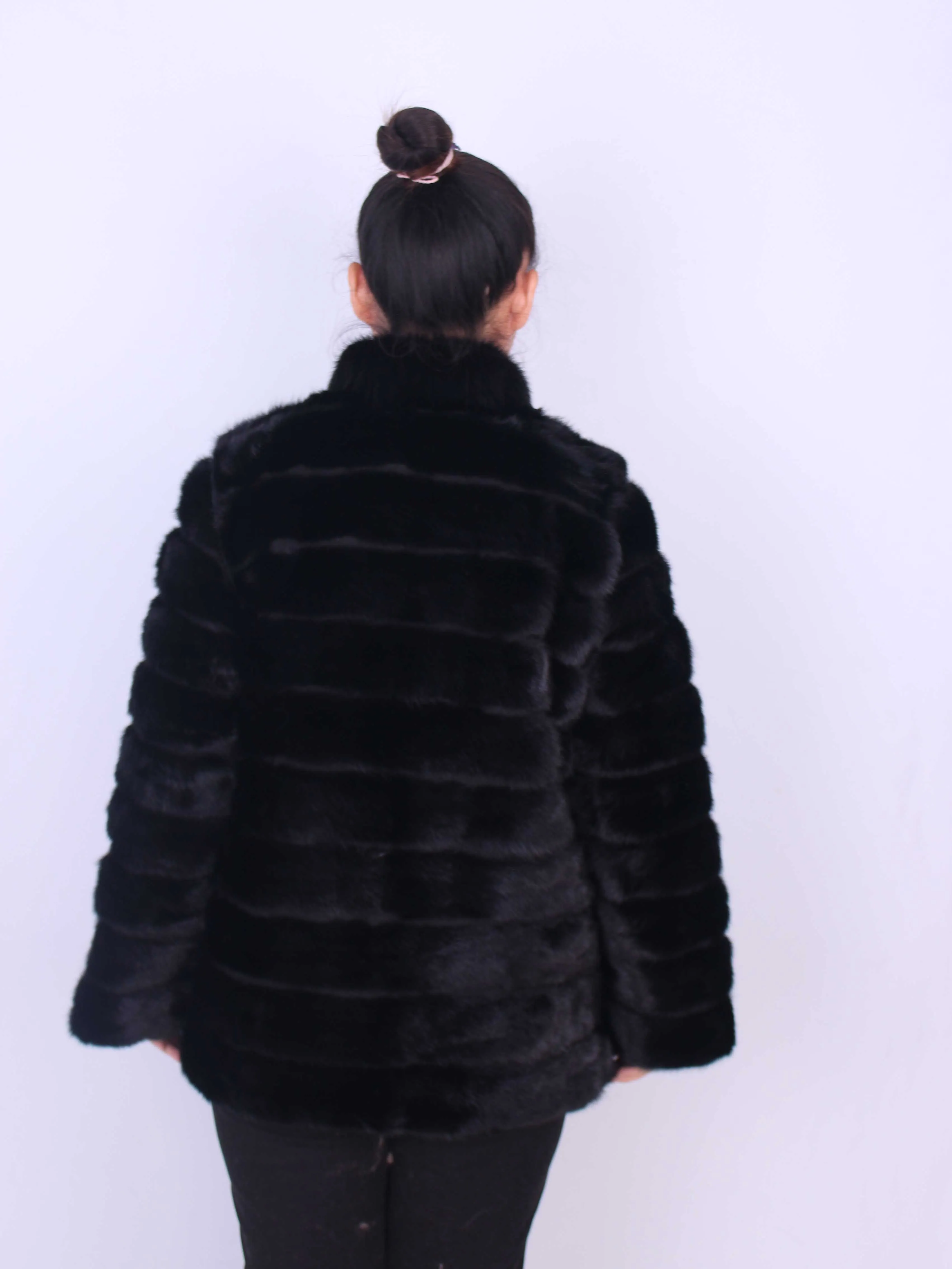 Linhaoshengyue    long 70cm  sleeve long 60cm fashion winter fur coat  Real fur mink fur women coat with collar