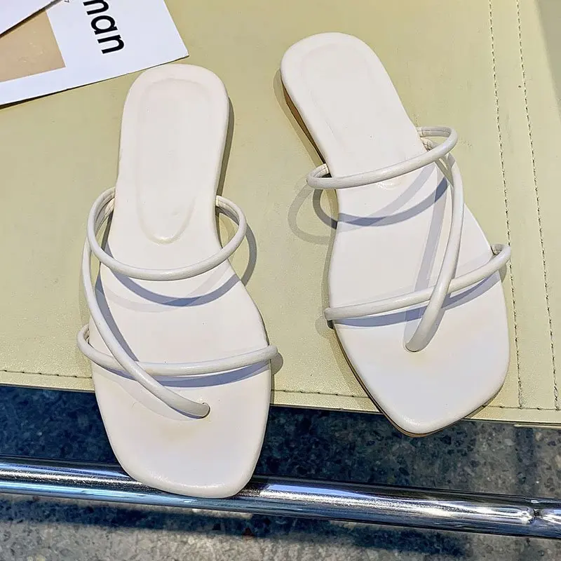 

Slippers women 2021 summer new style outer wear square toe flat bottom casual herringbone beach sandals and slippers