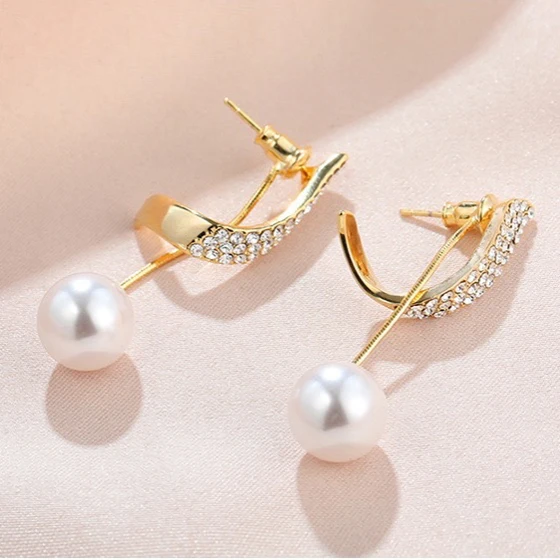 

XIAOBOACC Korean Fashion Earrings for Women Jewelry 925 Silver Needle Micro Inlay Diamond Pearl Ear Pendants Free Shipping