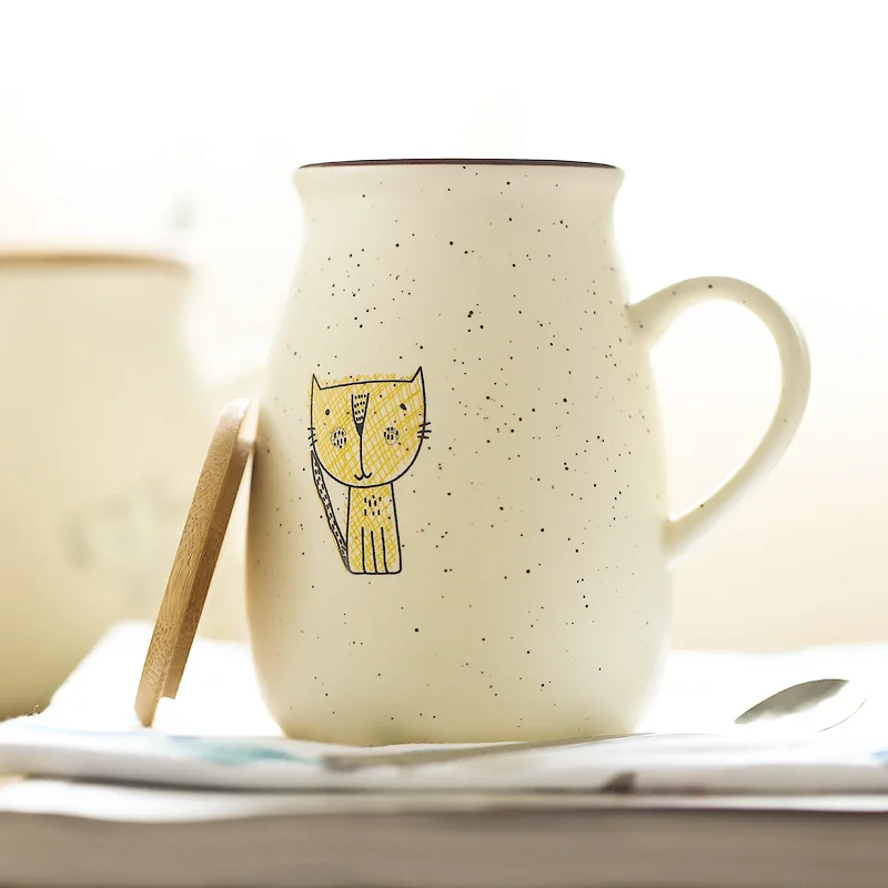 

Cute Creative Cat Milk Coffee Mug With cover and Spoon Water Glass Mug Cup Tea Cup Cartoon Home Office Cup For Fruit Juice