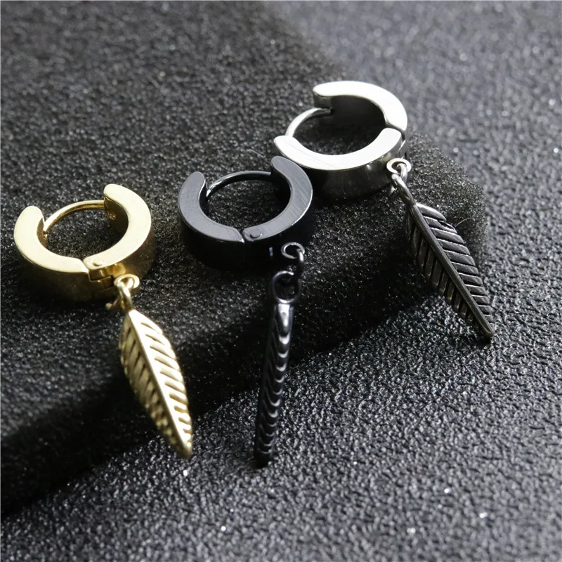 

Punk 316L Stainless Steel Feather Dangle Earring Simple Fashion Gold Plated Gothic Earring for Men Women Trend Party Jewelry