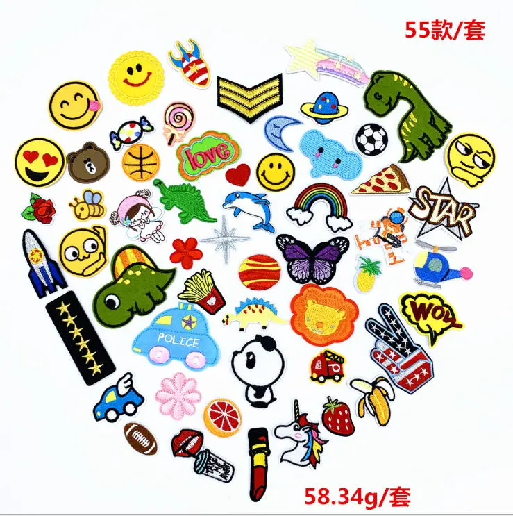 

55 pcs/Pack O Mixed Embroidered Patches Iron On Cartoon Motif Applique Fashion Fabric Clothing Hat Bag Shoe Decor Repair