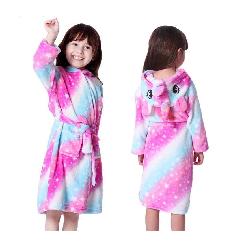Kigurumi/Детские Банные халаты с капюшоном и единорогом милый банный халат со