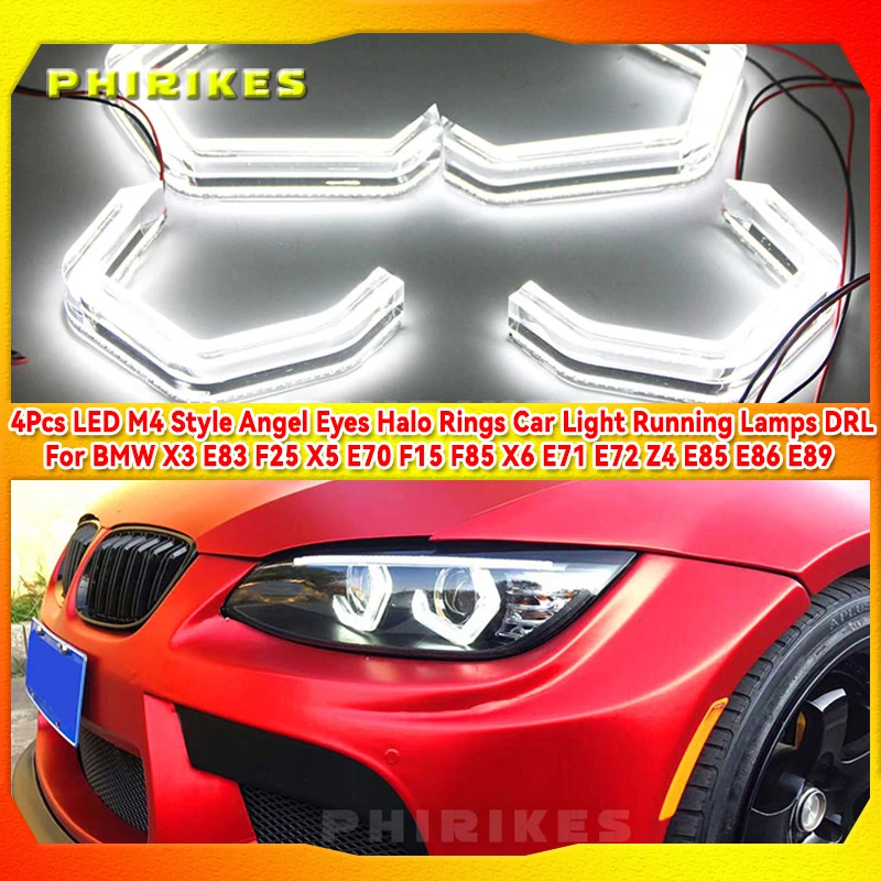 4 светодиодный т. светодиодные кольца в стиле M4 с ангельскими глазами, автомобисветильник ходовые огни DRL для BMW X3, E83, F25, X5, E70, F15, F85, X6, E71, E72, Z4, E85, E86, E89