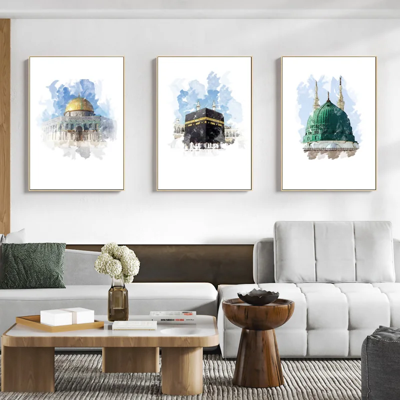 Исламское здание мечеть Кааба холст постер пейзаж религия акварель фотография