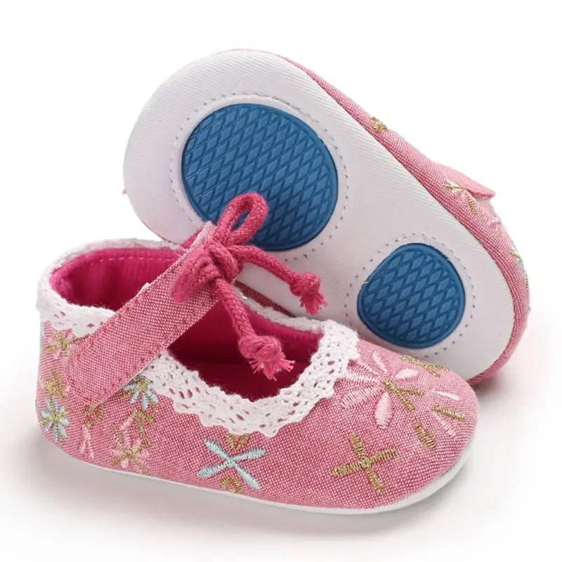 

Infant Baby Girls Ballet Dress Shoes Soft Sole Embroidery Flower Lace Splice Bowknot Princess Toddler Prewalker Non-Slip Sandals