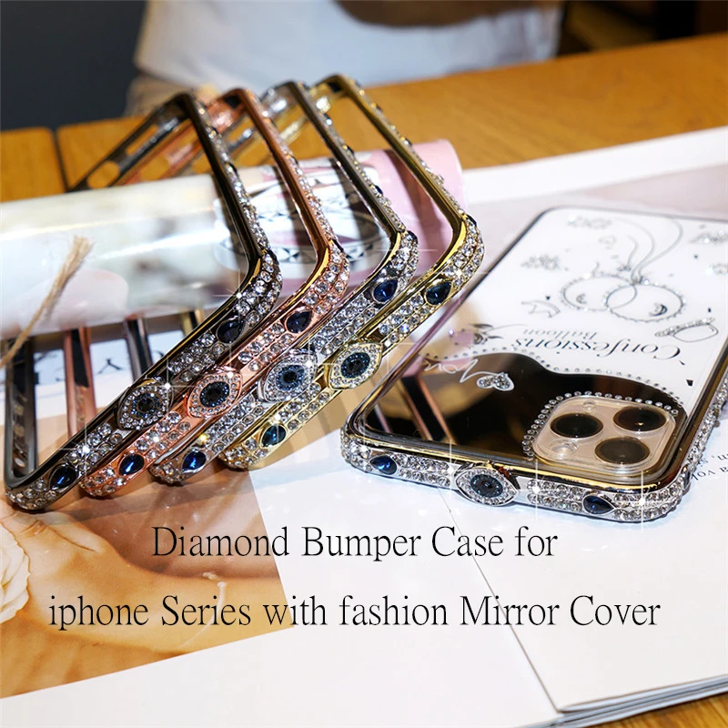 

Fashion Bling Rhinestone Diamond Bumper Case for iphone 12 11 Pro Max 12Mini SE 2020 XR X XS Max 7 8 Plus Frame Mirror Back Case