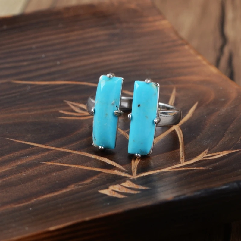 Кольца из натуральных бирюз прямоугольные кольца двойной камень синий ховлит