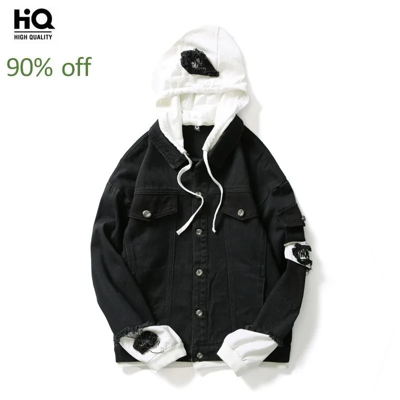 Брендовые Новые облегающие мужские джинсовые пальто с капюшоном в стиле пэчворк