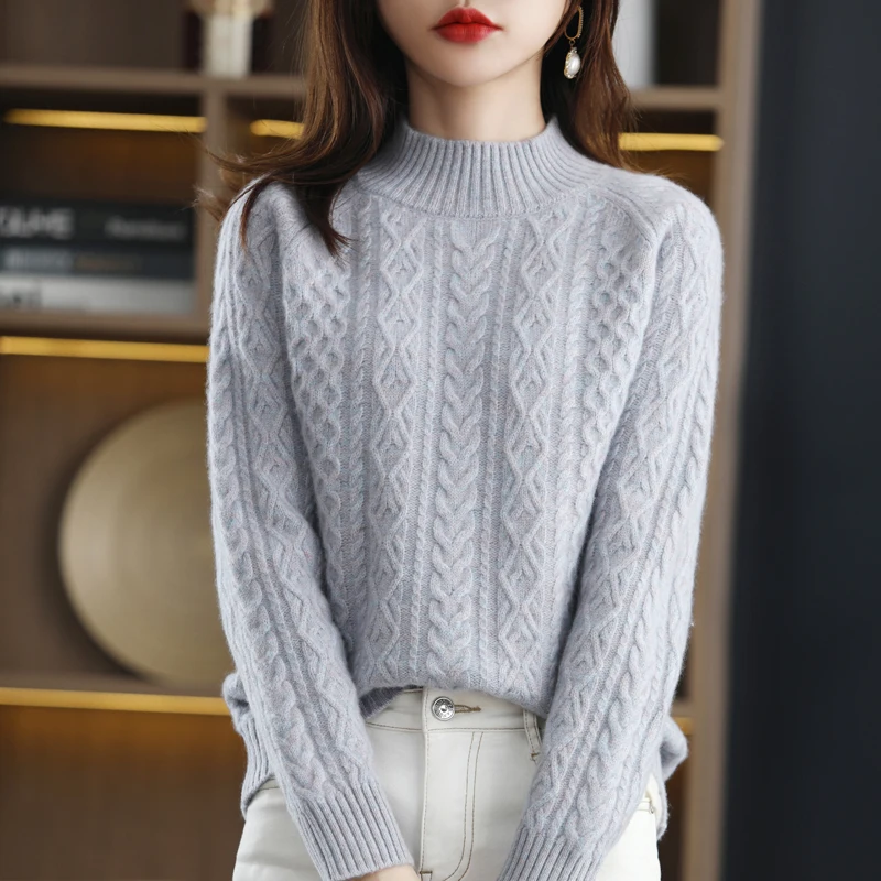 Wool Sweater Women's Half High Neck Pullover Ladies Sweater Thickening Autumn And Winter New Knitted Bottoming Shirt All-Match