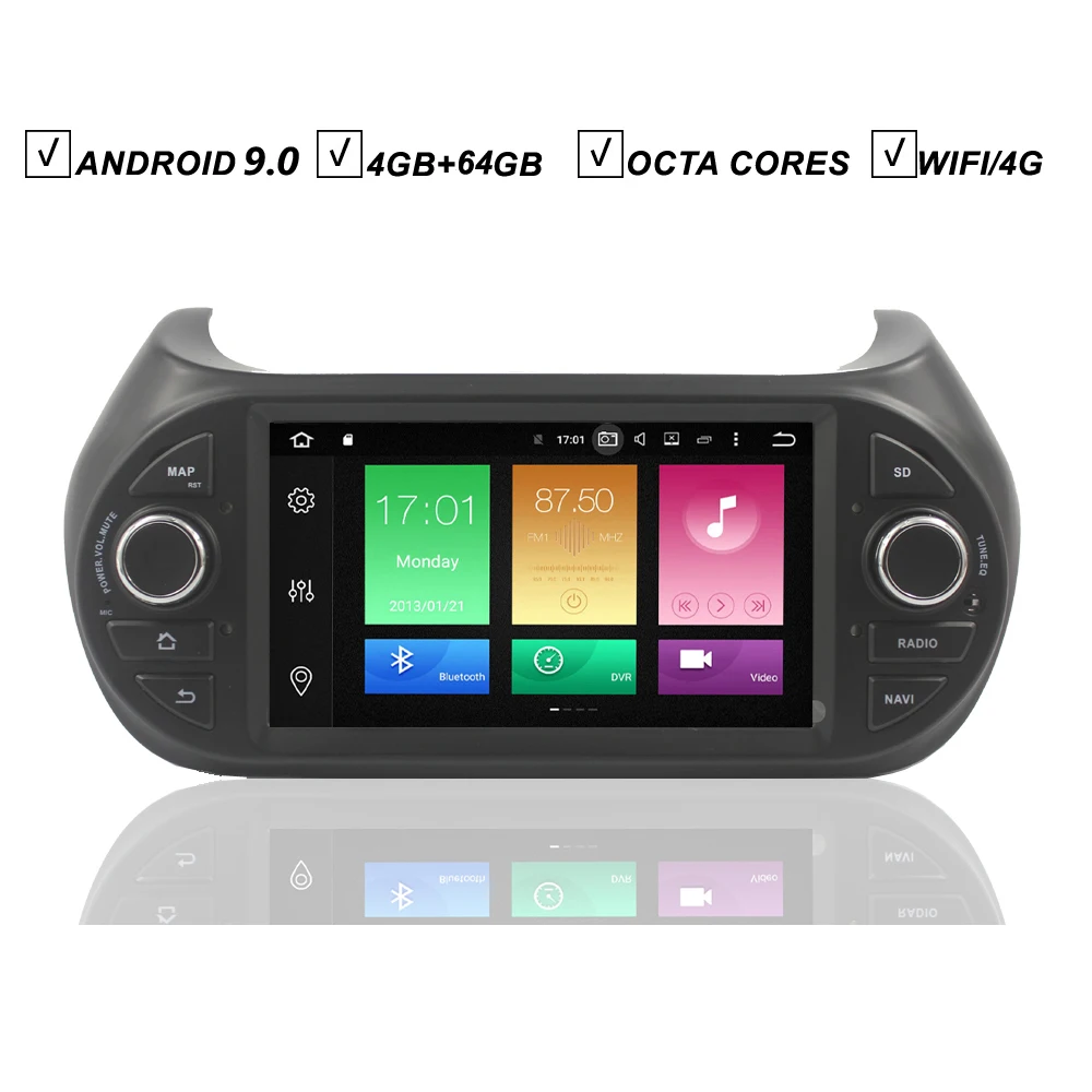 7 ''Android 9,0 DVD gps плеер для Fiat Qubo Citroen с изображениями из мультфильма «В поисках Немо peugeot Bipper радио мультимедиа 4 Гб+ 64 Гб BT Wi-Fi, 8 ядер SD